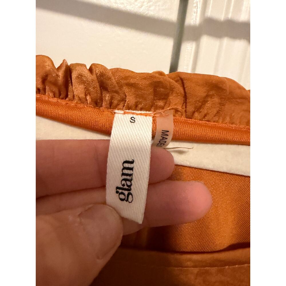 Glam Women’s Small Mustard Orange Long Sleeve Round Neck Ruffled Midi Dress - Picture 13 of 13